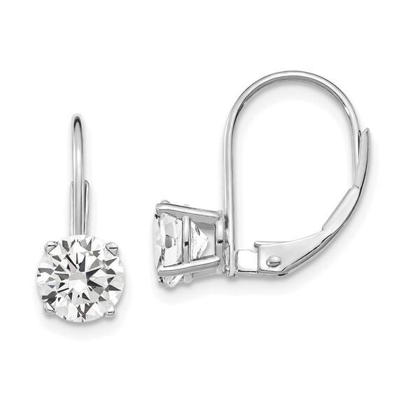 Kazi Luxury 14k White Gold 6mm Cubic Zirconia Leverback Earrings